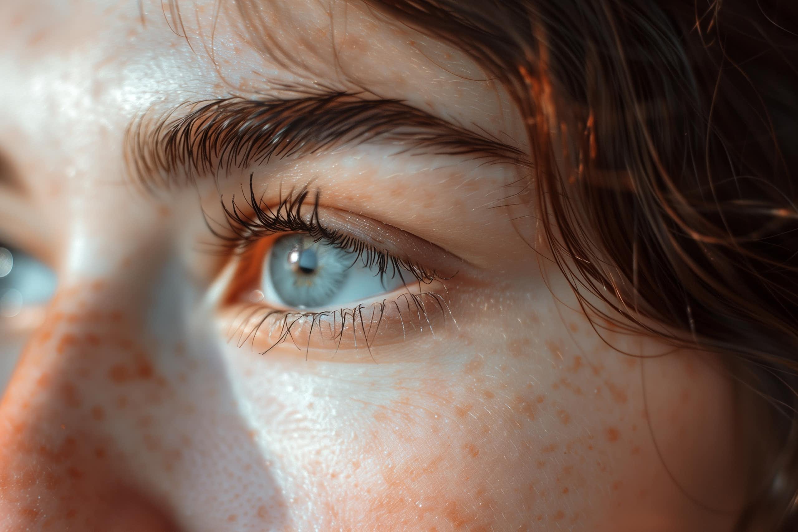 Close up of woman's blue eye