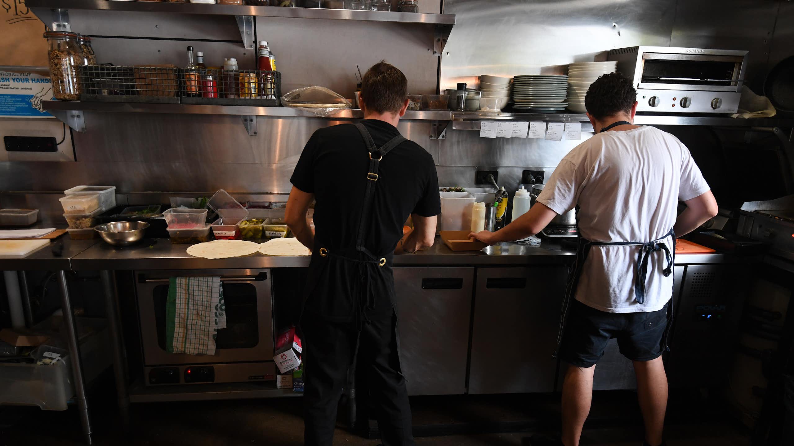 Kitchen workers at a restaurant 